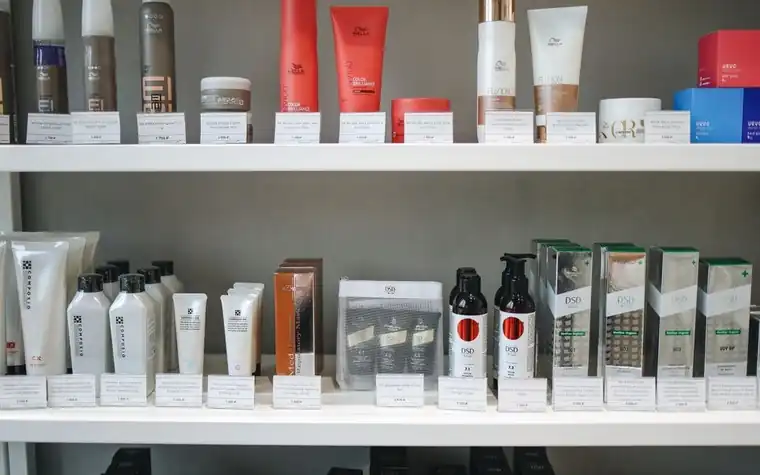 Assorted skincare products displayed on a shelf